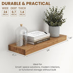 Wood Floating Shelves for Wall, 24" Floating Shelves Wall Mounted, Rustic Old Elm Wood Shelf for Home Decor, Heavy-Duty Storage Shelves for Books, Bathroom, Kitchen, Natural Color, Set of 2
