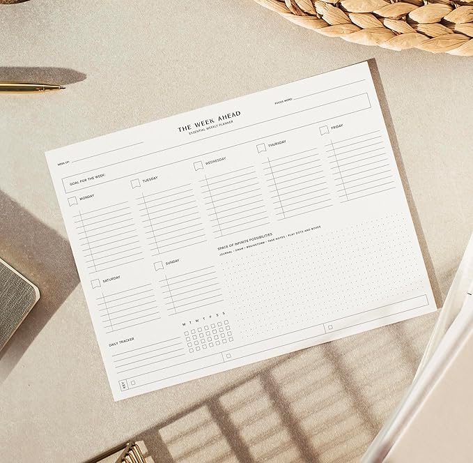 ThreeKin Essential Weekly Planner - 8.5"x11", 52 Tear-Off Sheets, Motivational Design, Goal Setting, Time Management, To-Do Lists, Productivity Organizer, Perfect for Home, Office, Students, Work
