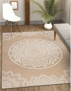 CAMILSON Outdoor Rug 6x9 Modern Area Rugs for Indoor and Outdoor Patios and Porches - Waterproof, Washable, Non-Shedding, Easy-to-Clean Outside Carpet (6 x 9, Medallion - Beige/White)