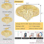 Modern Crystal Chandeliers for Dining Room LED Light Fixture Close to Ceiling Chandelier Flush Mount Ceiling Light Dimmable Lamp with Remote for Living Room Bedroom Hallway