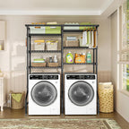 Ulif U13 Medium Over Washer and Dryer Storage Shelves, 6 Tiers Laundry Room Standing Shelf with 2 Hanger Rods, Space Saver Clothes Drying Rack, 57.8" W x 22" D x 77.4" H, Black