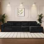 Modular Sectional Sofa Cloud Sectional Couch, 135" Comfy Fluffy L Shaped Black Couches for Living Room, Deep Seat Memory Foam Plush Corduroy Boneless Couch Sectionals with Right Facing Chaise Sofa