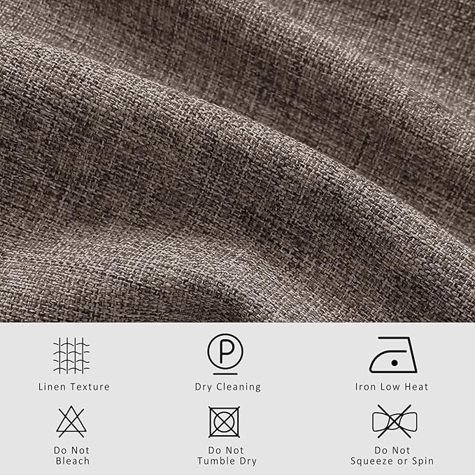 Macochico 120”Wx102”L 100% Blackout Linen Curtains Pinch Pleated Thermal Panels for Sliding Door Bedroom Living Room Farmhouse Shabby Chic Light Coffee Burlap Curtains with Tieback 1 Panel