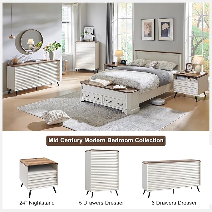 RedLemon 24" Nightstand Set of 2 with Charger Station - Antique White