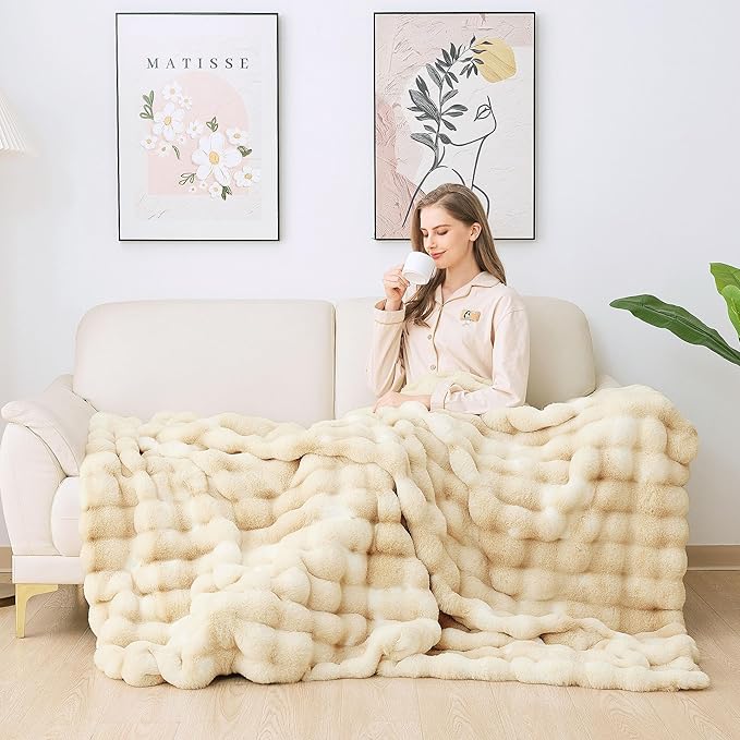 Tie-dye Camel Twin Fuzzy Ultra Soft Bed Comfy Blanket 60x80 Cozy Faux Fur Throw Blanket for Living Room Thick Fluffy Furry Blanket Home Gifts 860 GSM