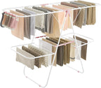 SONGMICS Clothes Drying Rack, Foldable 2-Level Laundry Drying Rack, Free-Standing Laundry Airer, with Height-Adjustable Wings, 33 Drying Rails, Sock Clips, White and Pink ULLR053P01V1