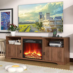 Fireplace TV Stand for Television up to 80 Inch,Entertainment Center with Adjustable Shelf,Mid-Century Modern Fluted TV Stand with 23" Electric Fireplace,Media Console for Living Room,Bedroom