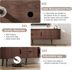 55" Mid Century TV Stand, Fluted TV Stand Fits 32" to 60" TVs. Wood Entertainment Center for Living Room, Farmhouse Modern TV and Media Console Table with Storage, Curved Edge and Sliding Door, Walnut
