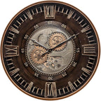 CLXEAST 24 Inch Large Moving Gear Wall Clock for Farmhouse Living Room Decor,Vintage Industrial Bronze Gold Metal Wall Clock for Home Office,House Warming Gifts New Home