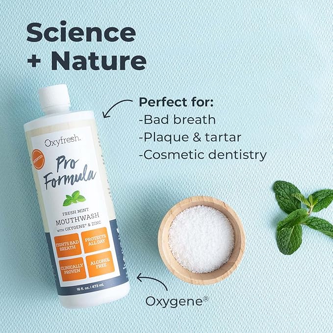 Oxyfresh Premium Pro Formula Fresh Mint Mouthwash – Patented Zinc Mouthrinse for All Day Fresh Breath & Healthy Gums – Refreshing & Alcohol Free Mouthwash | 16oz