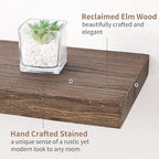 Axeman Floating Shelves for Wall, 24''W x 8'' D Rustic Solid Elm Wood Shelves for Storage, Wall Mounted Display Shelving with Invisible Heavy-Duty Metal Bracket (Walnut, 2PCs)