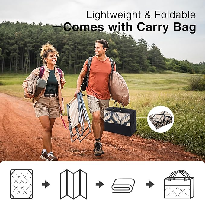 OLANLY Reversible Outdoor Rug 5x8 ft Clearance, Waterproof Outdoor Plastic Straw Rug with Interlacing Pattern, RV Mat for Patio, Camping, Balcony, Deck, Backyard, Black & Beige