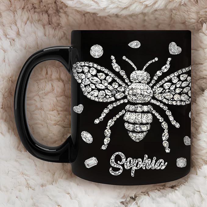 Hyturtle Personalized Jewelry Bee 2D Mug - Bee Keeper Gifts For Women Lovers Teacher - Honey Gifts For Beekeeper Farmer On Birthday - Queen Honeycomb Decor - Custom Coffee Cup Ceramic Mug 11 Oz 15 Oz