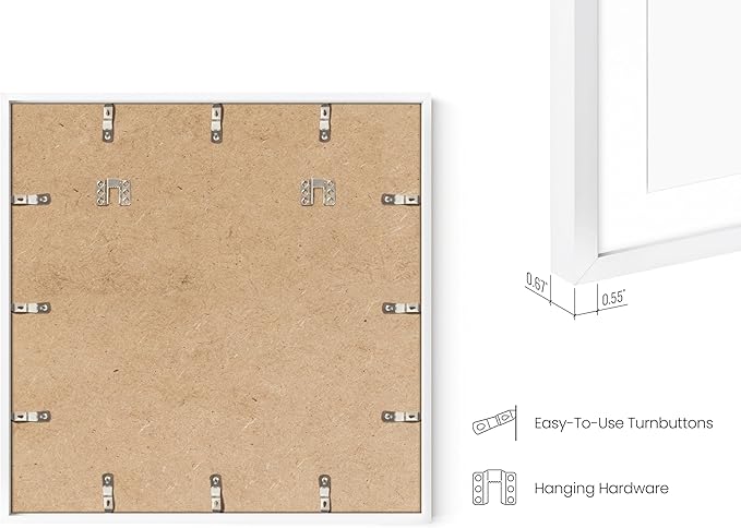 HAUS AND HUES 20x20 White Metal Picture Frames Matted to 16x16 - Features Premium Aluminum & Hanging Hardware, Shatterproof Plexiglass - Ideal for Home, Room, Office (20x20 in, White, Set of 4)