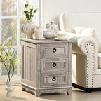 18" Farmhouse Night Stand with 3 Drawers, Wood End Table Dresser for Bedroom, Retro Oak Nightstand, Bed Side Table with Metal Handle, Bedside Cabinet for Bedroom Living Room, Closet