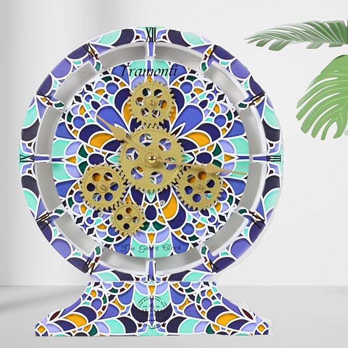 The Gears Clock Wall Clock Italy Collection with Moving Gears (Tramonti, 10 inch Round)