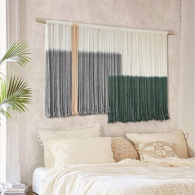Macrame Wall Hanging Green Large Dip Dye Fiber Wall Art Bohemian Yarn Tapestry Wall Décor 57''W*35''L