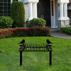 Personalized Metal Garden Name Sign with Flowers and Birds, Custom Yard Sign with Stake