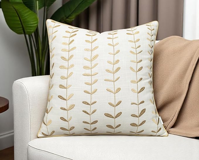 VAGMINE Embroidered Lollipop Cushion Cover - 20x20 Inches Square - 100% Cotton Ivory Throw Pillow Case - Soft Elegant Texture - Stylish Addition to Home Interiors, Bedroom, Office, Farmhouse