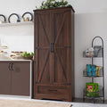 JXQTLINGMU Farmhouse Kitchen Pantry Cabinet - 72" Tall Wood Kitchen Storage Cabinets with Adjustable Shelves & 2 Barn Doors & Drawer, Versatile Storage for Dining Room, Bathroom, Rustic Brown