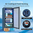 15 Inch Undercounter Beverage Refrigerator - 126 Cans Beverage Fridge with Stainless Steel Door for Beer Wine Soda - Built-in or Freestanding Wine Cooler for Home Kitchen Bar