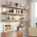 Deep Floating Shelves for Wall - 72 Inch Wide x 12 Inch Deep Wall Shelves Set of 1 - Rustic Oak Color Wood Shelves for Living Room, Bathroom, Laundry Room, Bedroom, Kitchen, Home Office
