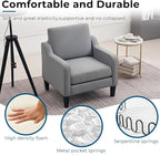 VINGLI Mid Century Modern Accent Chair, Light Grey Fabric Accent Chairs for Living Room Upholstered Armchair with Scooped Arms for Bedroom, Apartment, Studio, Office, Waiting Room