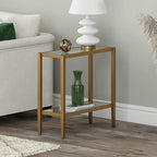 Henn&Hart 24" Wide Rectangular Side Table with Glass Shelf in Antique Brass, Table for Living Room, Bedroom