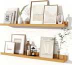 Fun Memories Picture Ledge Shelves Set of 2, 32 Inch Rustic Wall Mounted Floating Shelves with Lip for Home Storage and Décor in Bathroom, Kitchen, Nursery, Bedroom, Living Room, Oak