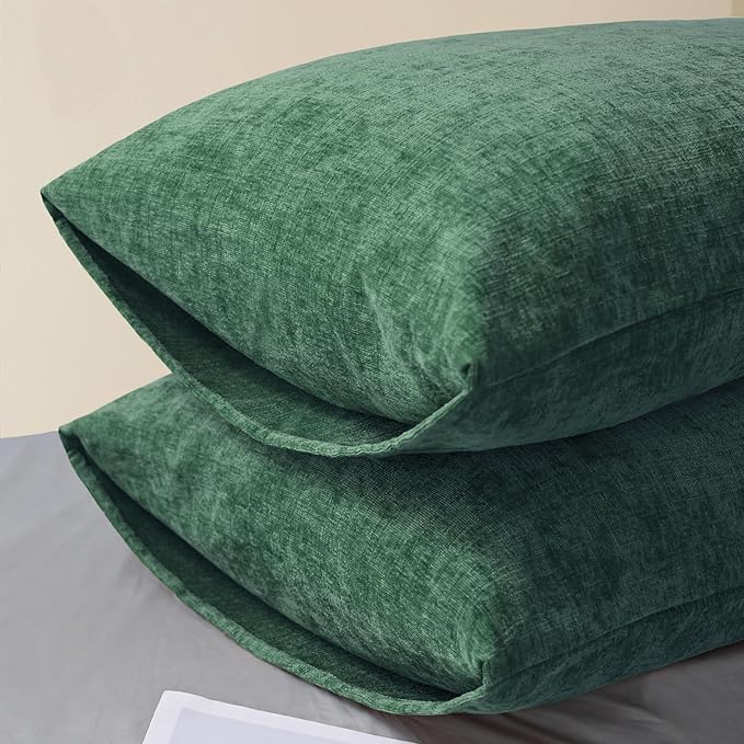 CaliTime Throw Pillow Covers Decorative 20 X 26 Inches Pack of 2 Cozy Chenille Standard Pillow Shams Cases for Couch Sofa Bed Living Room Home Dark Green