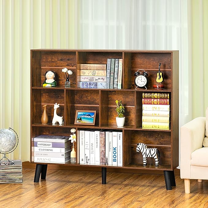 LEYAOYAO 10 Cube Bookshelf - 3 Tier Modern Wide Bookcase