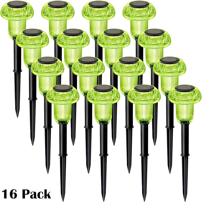 Halloween Solar Lights Outdoor 16 Pack Green LED Waterproof Mushroom Outside Lights for Yard Garden Patio Pathway Walkway Landscape Halloween Decorations