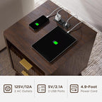 T4TREAM Fluted Nightstand with Charging Station, 18" Modern Side Table, 2 Drawers End Table with Storage, Bedside Table for Bedroom, Living Room, Curved Profile Design, Dark Walnut