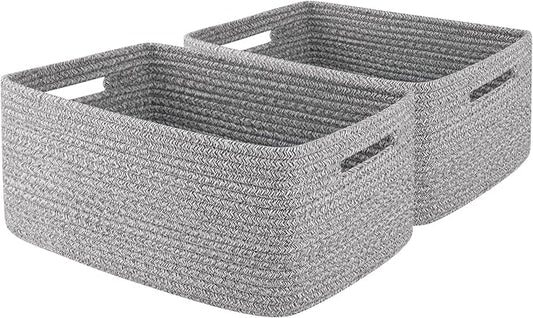 OIAHOMY Storage Basket for Shelves, Closet Cube Storage Bins Baskets for Clothes Blanket Towels, Baby Nursery, Toy Baskets Box, Woven Rope Basket, 15.75*11.81*7.09 IN, 2 Packs Grey