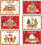 Christmas Placemats Set of 6 Christmas Retro Gingerbread Plastic Table Mats Xmas Bakery Gingerbread House Place Mats Winter Holiday Table Decoration for Indoor Outdoor Party Kitchen Dining