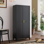 Metal Kitchen Pantry Storage Cabinet with 2 Doors and 3 Adjustable Shelves,Pantry Cabinet with Adjustable Leveling Foot for Kitchen, Living Room, Dining Room（Black）