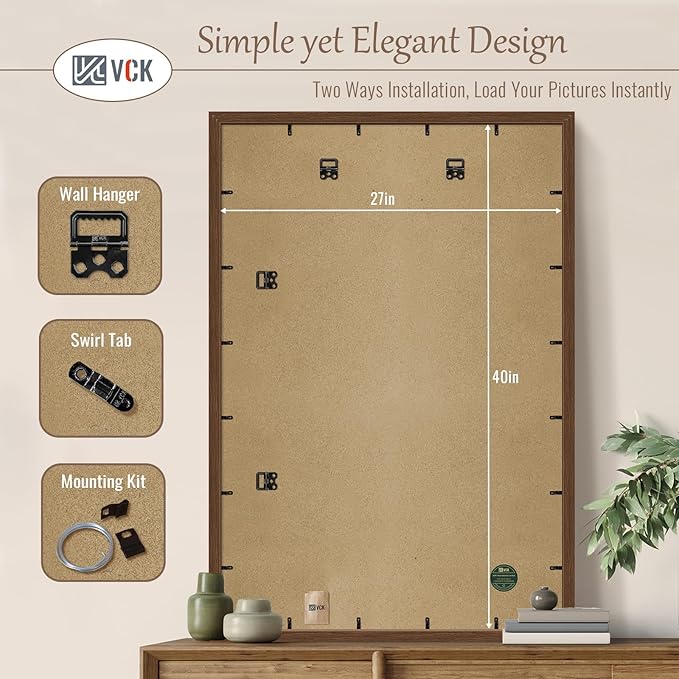 VCK 27x40 Brown Poster Frame 3 Pack, Wood Picture Frame with Exclusive Wood Grain, Wall Mounting Hanging
