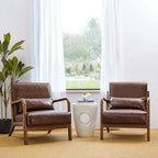 Glitzhome 30.75 "H Mid Century Coffee Accent Armchair, Single Reading Armchair PU Leather Lounge Chair with Walnut Ruberwood Frame