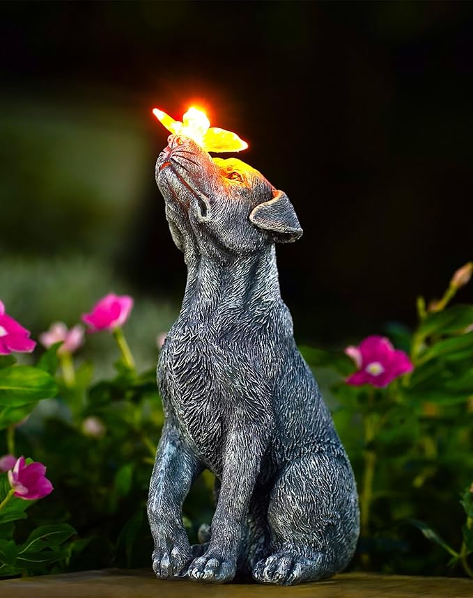 Goodeco Dog Statue with Butterfly - Ideal Gifts for Dad, Mom or Birthdays, Beautifully Crafted Outdoor Decorations to Wow Your Guests