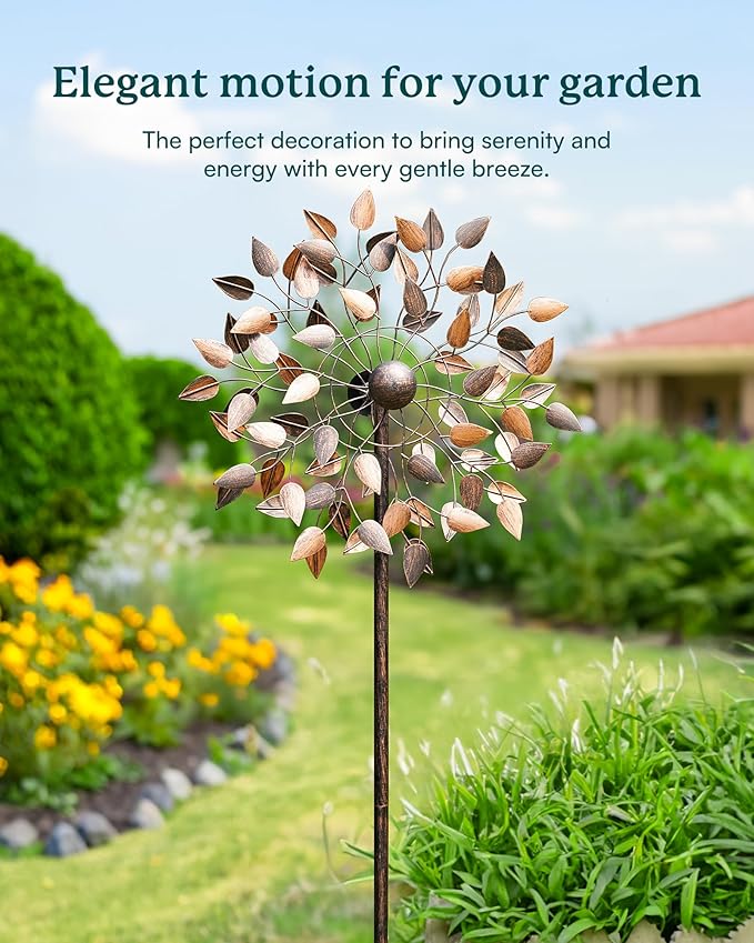 Yard Garden Wind Spinners - Large Wind Spinners Outdoor Metal, Kinetic Lawn Patio Wind Sculptures Windmill Decor (Copper Leaves, W23 x H84)