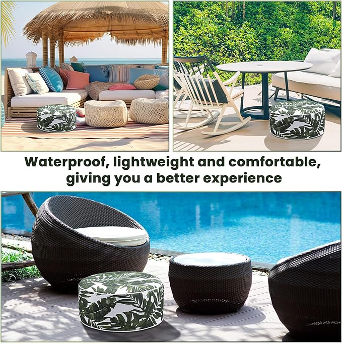 2 Pack Outdoor Inflatable Ottoman Waterproof Inflatable Pouf Foot Rest with Handle D21 x H9 Portable for Patio Camping Garden or Home