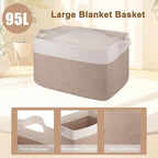 OIAHOMY 95L Blanket Basket, 24”x17”x14”, Large Woven Basket for Storage, Nursery Cotton Rope Basket with Handle, Living Room, Nursery, Bedroom,Toy Storage Organizer Bins, Brown and White