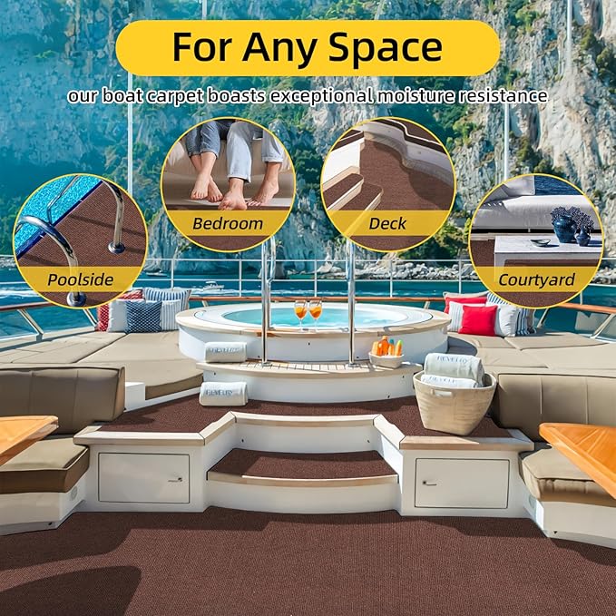 Marine Carpet,5 FT x 10 FT Brown Indoor Outdoor Carpet 0.2" Thick Boat Carpet with Water-Proof TPE Backing, Non-Slide Outdoor Marine Carpet Roll for Home, Patio, Porch, Deck