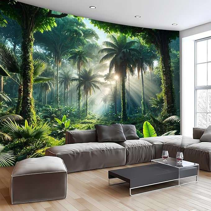 BSFHH Nature Tapestry Forest Tree Sea Cave Wall Hanging, Stream Through Rainforest Landscape Wall Art Tapestry for Bedroom Living room (Rainforest, 90"×70", Unframed)