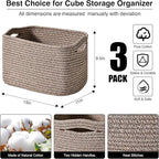 Storage Baskets for Organizing Shelves, Woven Cotton Rope Bins for Baby Nursery Organization, Book Toy Towel Organizer, 15"x11"x9.5", 3 Packs, Dark Brown