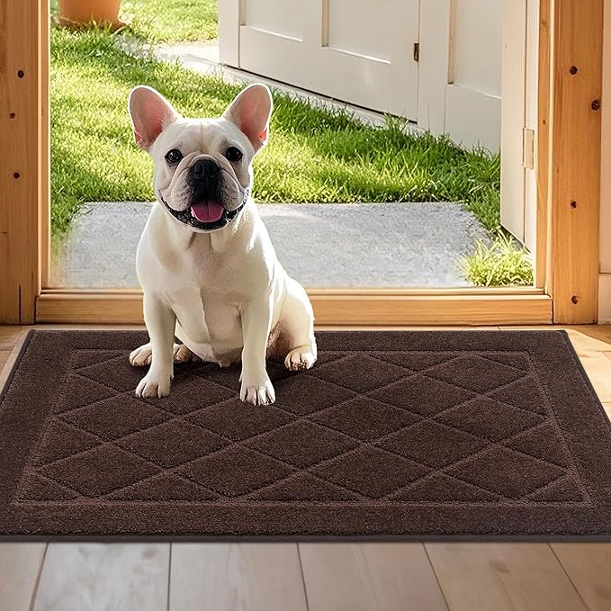 JSEI Dirt Trapper Door Mat 20"x32", Non-Slip Washable Entryway Mats, Dog Door Mat, Stain Resistant and Absorbent Floor Mats, Low Profile Welcome Mat for Front Back Door, Brown