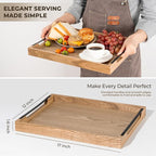 Axeman Wooden Serving Tray with Metal Handles|Ottoman Tray for Breakfast, Bed, Couch|17x13in Ash Wood Coffee Table Trays|Food Drinks Decorative Storage Boards for Ottoman Kitchen, Natural