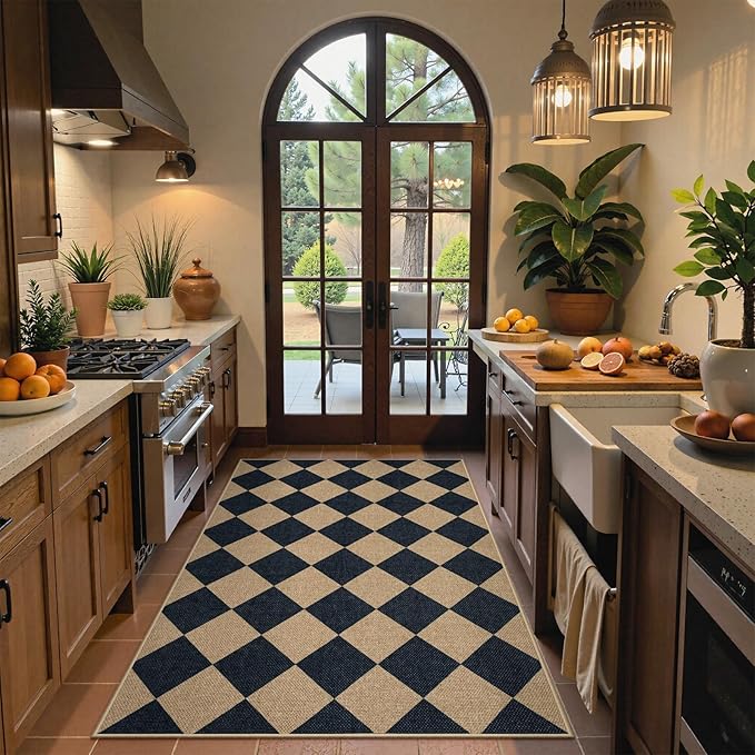 Lahome Checkered Easy Jute 3x5 Outdoor Patio Rug, Washable Rugs for Entryway Diamond Indoor Outdoor Living Room Carpet, Farmhouse Neutral Non Slip Black Door Carpet for Backyard Bedroom