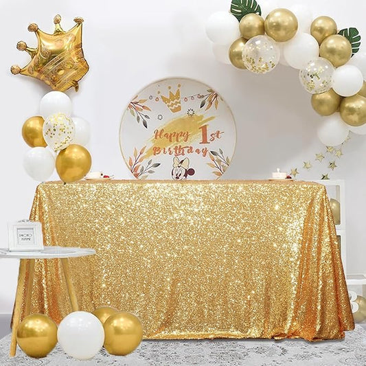 SquarePie Sequin Tablecloth 60 x 102 Inch Gold Sparkly Table Linen for Wedding Party