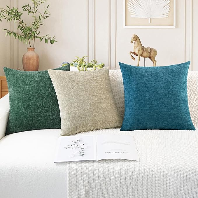CaliTime Throw Pillow Covers Decorative 22 X 22 Inches Pack of 2 Cozy Chenille Cushion Cases for Couch Sofa Bed Living Room Home Ocean Blue